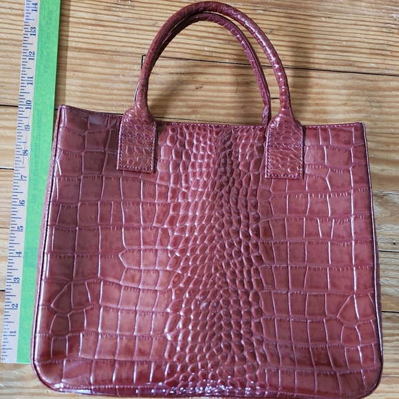 Red Faux Croc Embossed Crossbody Bag, with Gold Metal Accents by Stone Mountain. - Picture 9 of 12